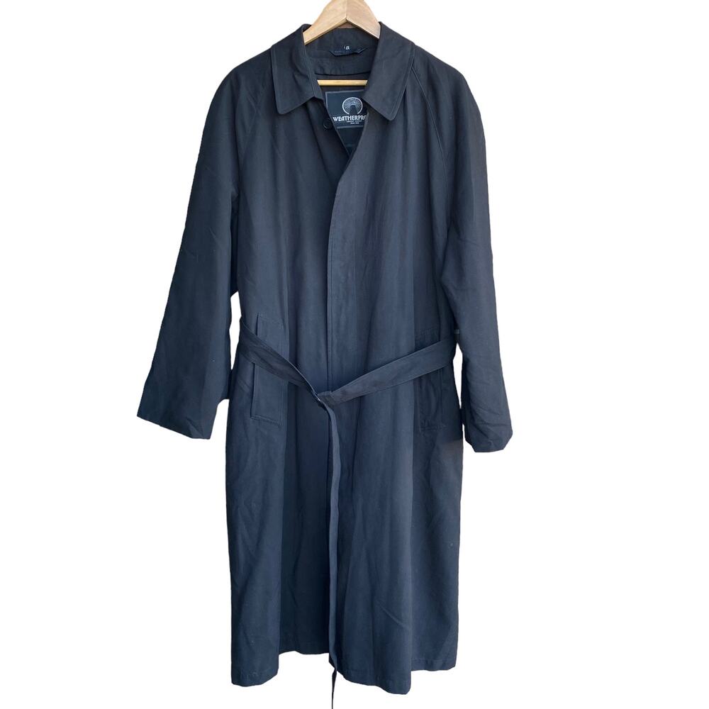 Weatherproof Men Black Long Sleeve Detachable Lining Belted Trench Coat 42R